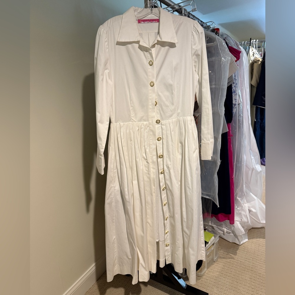 Buru White Long sleeve Maxi Dress with cameo buttons
